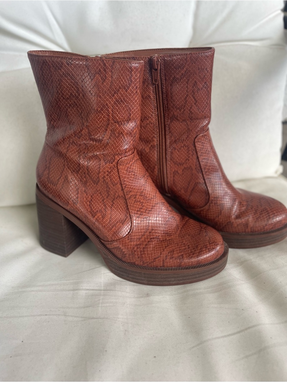 Brown snake skin pattern Platform Ankle Boots - Women